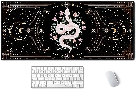 SSOIU Large Mouse Pad, Boho Snake Witch Desk Mat for Desktop, Women Girls Waterproof Gaming Mousepad, Moon Phases Computer PC Laptop Protector Writing Pads for School Office Home 35.5" x 15.7"