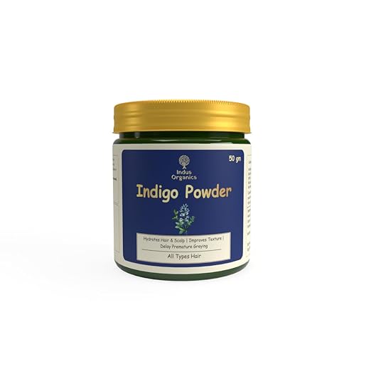 Indus Organics Indigo Powder 50 Grams for Hair Colour| Protects hair from Damage | Natural Hair Colour| No added Preservatives| Eco-Friendly Glass Jar