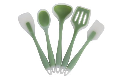Kitchen Winners Premium Silicone Cooking Utensils ● Set of 5 Including-spatula, Ladle, Slotted Turner, Mixing Spoon, Spoonula, ● Non-stick, Heat Resistant up to 480 F.