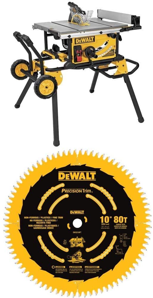 DEWALT (DWE7491RS) 10-Inch Table Saw, 32-1/2-Inch Rip Capacity   DEWALT DW3219PT 10-Inch 80T Fine Crosscutting Saw Blade