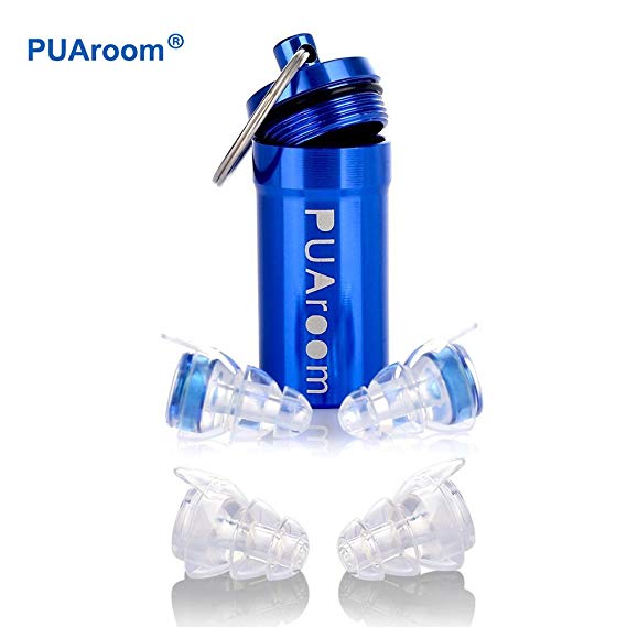 PUAroom MusicPro High Fidelity Ear Plugs, 2 Pairs Reusable Soft Silicone Earplugs with Free Aluminium Container, Noise Canceling Ear Plugs for Musicians, Concert, Festival, Nightclub, Drummer, Percussion DJs, Motorcycles, Travel ( Blue)