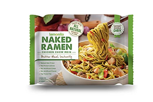 Lemonilo Ramen, Natural Oven Baked Instant Spinach Ramen Noodle, Chicken Chow Mein, 100 grams (4 Pack)