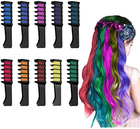 YUDICP Hair Chalk Combs,Hair Colorations,10 Colors Washable Colourful Temporary Hair Chalk Comb Gifts for Kids Girls Boys Christmas, Cosplay,Party,Carnival