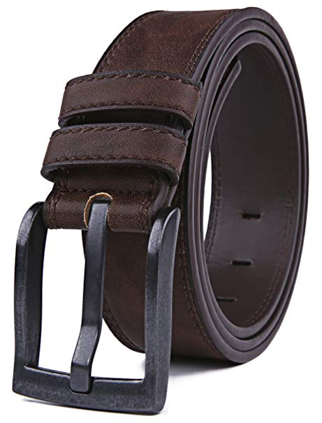 Belts for Men, Classic Stitched Large Width Strap, Regular Tall & Big sizes - Mens Jeans Belt - Handmade