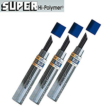 Pentel Lead Refills 0.5mm BLUE, 12 Leads per Tube [Pack of 3]