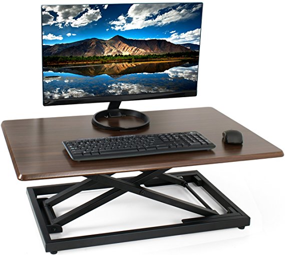 VIVO Height Adjustable Standing Desk Converter - 32" Platform Riser w/Espresso Dark Wood Grain Finish (DESK-V000J)