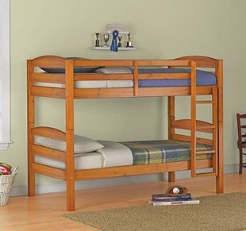 Twin over Twin Wood Bunk Bed, Pine Finish