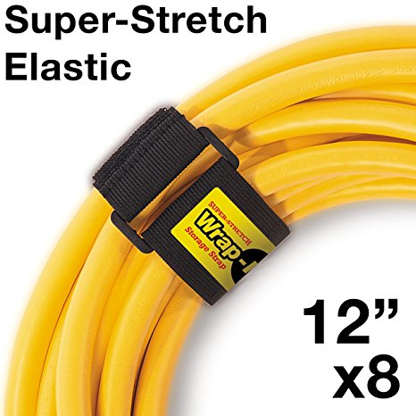 Wrap-It Super-Stretch Storage Straps (12" 8 Pack) - Elastic Hook & Loop Organizer for Extension Cords, Hoses, Rope, and More for Garage, Home, Shop, Shed, Studio, Truck and Boat Storage & Organization