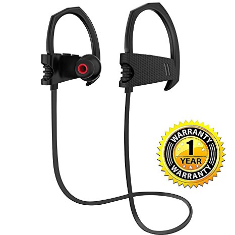 Bluetooth Headphones, Wireless Headset V4.1 Heavy Bass Stereo In Ear Earbuds Noise Isolating Waterproof Sports Earphones with Mic -Black