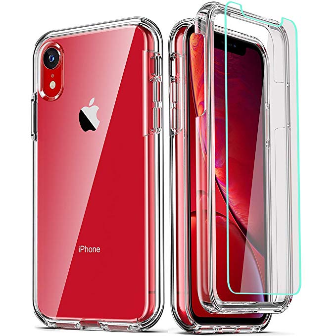 COOLQO Compatible for iPhone XR Case, with [2 x Tempered Glass Screen Protector] Clear 360 Full Body Coverage Hard PC Soft Silicone TPU 3in1 [Heavy Duty Shockproof Defender] Phone Protective Cover