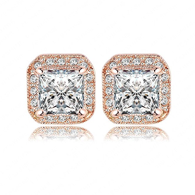 AnaZoz Jewelry 18K Gold Plated Square Stud Earring Rose Gold Platinum SWA Elements Zirconia Earrings