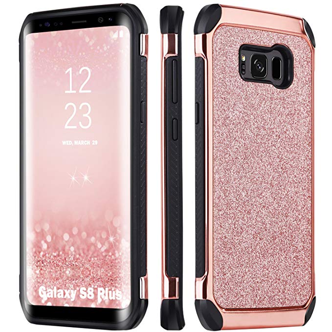 Samsung Galaxy S8 Plus Case, S8 Plus Case Glitter, BENTOBEN Luxury Glitter Bling Sparkly S8 Plus Case Laminated with Sparkly Shiny Rose Gold Faux Leather Hybrid TPU Bumper Hard PC Shockproof Protective Phone Cases Cover for Samsung Galaxy S8 Plus (6.2 Inch) - Rose Gold