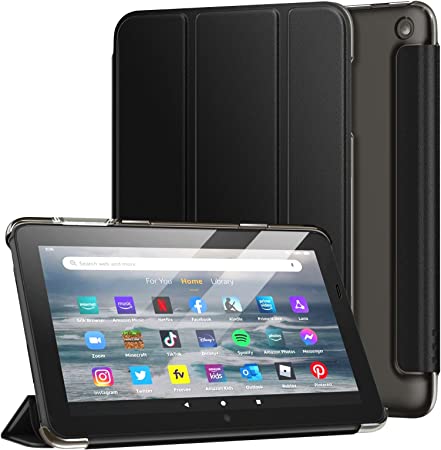 MoKo Case Fits Amazon All-New Kindle Fire 7 Tablet (2022 Release-12th Gen) Latest Model 7", PU Leather Trifold Stand Cover with Translucent Frosted Backshell with Auto Wake/Sleep, Black