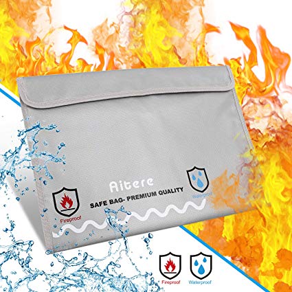 Aitere Fireproof Safe Document Bag- New Version Fireproof Envelope for Documents Non-Itchy Liquid Silicone Coated Fire & Water Resistant Money Bag Fireproof Safe Storage for Money, Documents, Jewelry