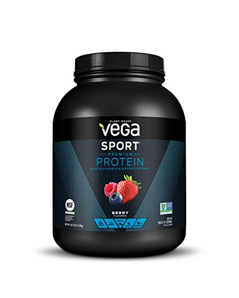 Vega Sport Protein Powder Berry, Plant Based Vegan Protein Powder, BCAAs, Amino Acid, Tart Cherry, Non Dairy, Gluten Free, Non GMO, NSF Certified, 45 Servings, 66.6 Oz