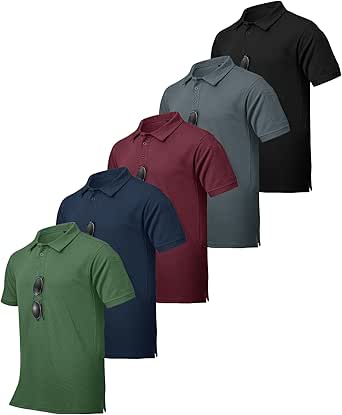 ZITY 5 Pack Tactical Polo Shirts for Men Golf Shirt Short Sleeve Athletic Performance Moisture Wicking Work Outdoor Tshirts