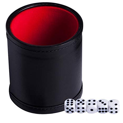 Dice Cup with 5 Poker Dices, Felt Lined Professional Dice Cup for Party Bar KTV and Casino/Yahtzee Game