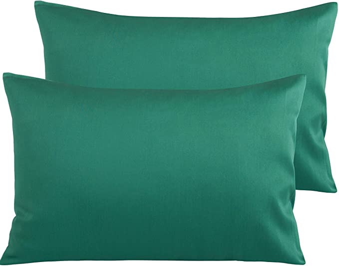 NTBAY 500 Thread Count Cotton Queen Pillowcases, Super Soft and Breathable Envelope Closure Pillow Cases, 20 x 30 Inches, Dark Green