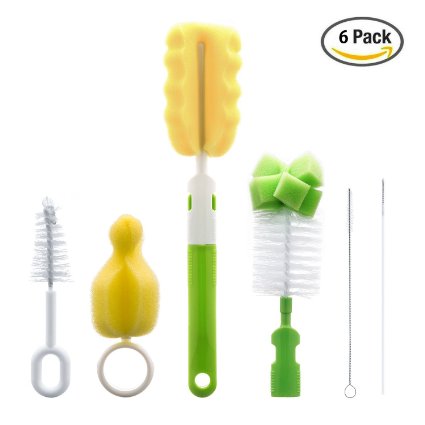 Foonii 6 in 1 Bottle Brush Cleaner Kit, Cleaning Brush Set for Cups Sports Bottle Baby Bottle Nipple Straws and more ( Green )