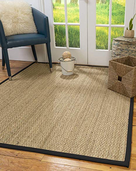 NaturalAreaRugs Mayfair Area Rug Natural Seagrass Hand-Crafted Black Wide Canvas Border, 8' x 10'