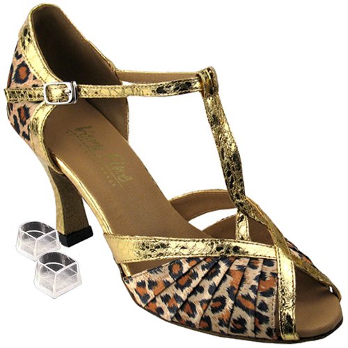 Very Fine Womens Salsa Ballroom Tango Dance Shoes 2707 Bundle with Dance Shoe Heel Protectors 25 Heel