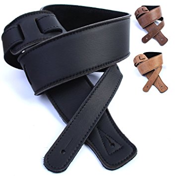 DBM Italian Leather Guitar Strap: Black 'Ultra Soft' Strap (Up to 1.3m) for Electric / Acoustic / Bass Guitar