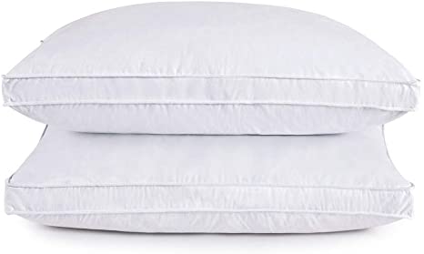 puredown Down Feather Bed Pillows for Sleeping 100% Cotton Cover Soft Pillows Washable Set of 2 Standard Size