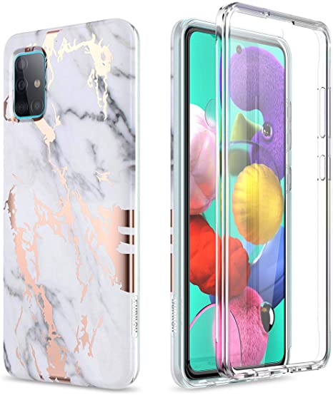 SURITCH for Samsung Galaxy A51 4G Marble Case【NOT for 5G】, [Built-in Screen Protector] Natural Marble Full-Body Protection Shockproof Rugged Bumper Protective Cover for Galaxy A51 4G (Gold Marble)