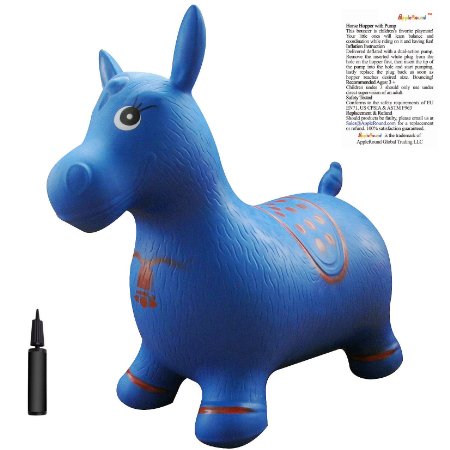 Blue Horse Hopper, Pump Included (Inflatable Space Hopper, Jumping Horse, Ride-on Bouncy Animal)