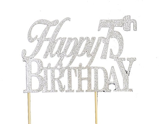 All About Details Silver Happy-75th-birthday Cake Topper