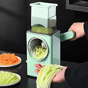 Multifunctional Rotary Cheese Grater Manual Vegetable Cutter Kitchen Salad Maker Mandoline Chopper Cutter Julienne Grinder Vegetable Shredder Drum Slicer with Stainless Steel Blades-Pack of 1