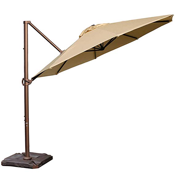 Abba Patio Sunbrella Offset Cantilever Umbrella 11-Feet Outdoor Patio Hanging Umbrella with Cross Base, Beige