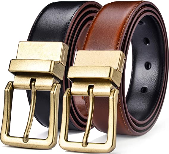 Beltox Men’s Belts Reversible Leather 1.25” Wide 1 for 2 Rotate Buckle Gift Box