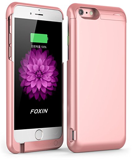 iPhone 6S Battery Case, Foxin 7000 mAh Extended Battery Case Rechargeable Power Bank Charging Case for iPhone 6 / 6s (4.7 inch) (7000mah Rose Gold)