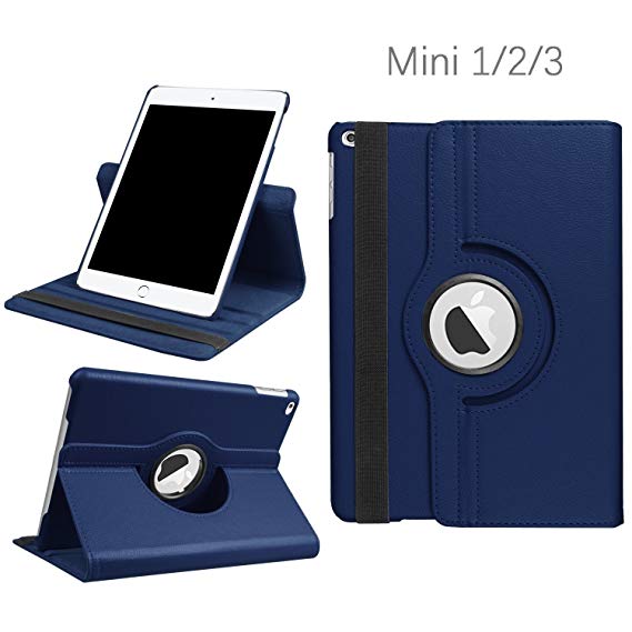 iPad Mini 1/2/3 Case - 360 Degree Rotating Stand Smart Cover Case with Auto Sleep/Wake Feature for Apple iPad Mini 1 / iPad Mini 2 / iPad Mini 3 (Navy) …
