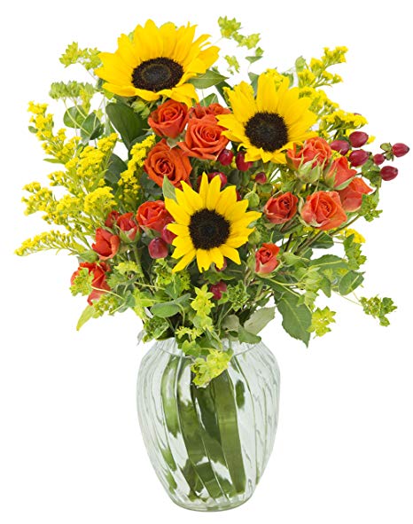Summer Sunset Sunflower Mixed Bouquet with Free Vase Included