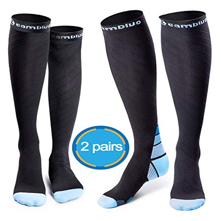 CAMBIVO 2 Pairs Compression Socks for Men & Women, Running, Crossfit, Flight, Pregnancy, Nurses, Shin Splints, Sports, Travel, Enhance Circulation & Speed-up Muscle Recovery (20-30 mmHg)