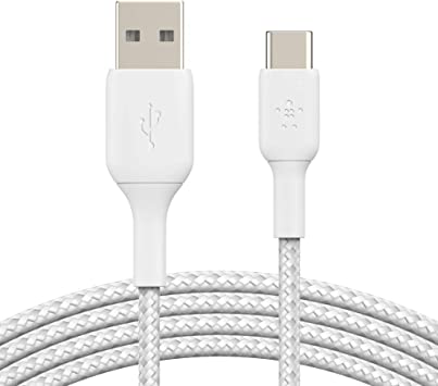 Belkin Boost Charge Braided USB-C Cable (USB-C to USB-A Cable, USB Type-C Cable for Samsung, Pixel, iPad Pro, Nintendo Switch and More) 1 m, White