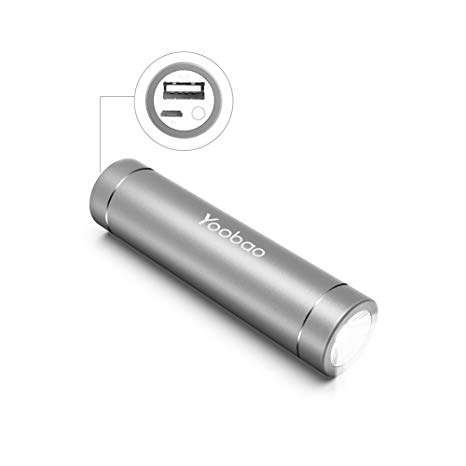 Yoobao Power Bank 2500mAh Mini Portable Charger with 3 Modes Flashlight Ultra Slim Lipstick Size External Battery Pack for iPhone Samsung Android and More-Gray