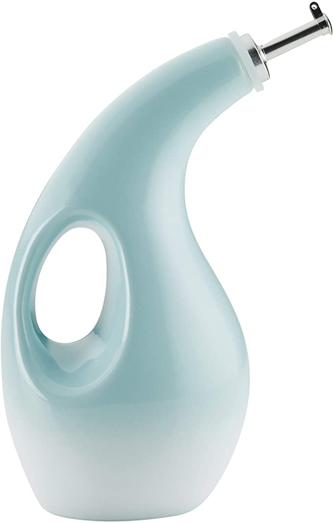 Rachael Ray 47851 Solid Glaze Ceramics EVOO Olive Oil Bottle Dispenser with Spout - 24 Ounce, Blue