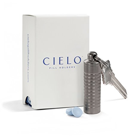 CIELO - Slim, Titanium Single Chamber Keychain Pill Holder / Container for Men & Women ~ Holds Aspirin, Ibuprofen, Advil & Other Medications ~ Waterproof & Ideal Pill Fob for Travel ~ 2.3" x .5”