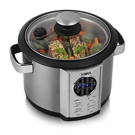 Tower T16006 Digital Multi-Cooker with LED Display and Steaming Tray, 5 Litre, 700 W, Stainless Steel