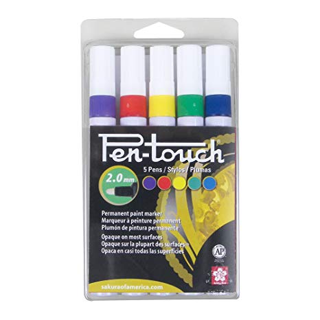 Sakura 42592 5-Piece 2.0mm Pentouch Paint Marker, Medium, Yellow, Red, Purple, Green and Blue