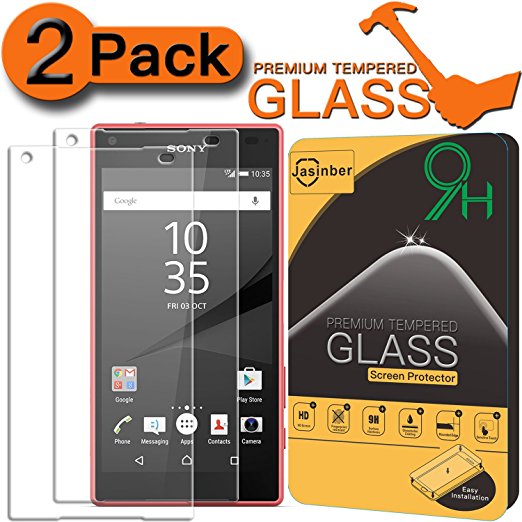 [2-Pack] Xperia Z5 Compact Screen Protector, Jasinber [Tempered Glass] Screen Protector for Sony Xperia Z5 Compact with 9H Hardness/Anti-Scratch/Anti-Fingerprint/Bubble Free