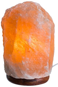 Natural Himalayan Rock Salt Lamp 13-19 lbs with Wood Base, Electric Wire & Bulb