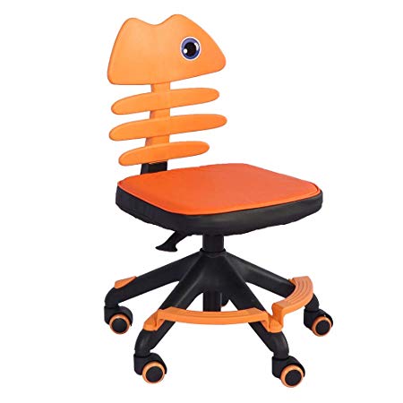 Soft Padded Kids Desk Chair Low-Back Adjustable Back & Height Children Swivel Office Chair Revolving Wheels Student Task Chair Teens Study Chair(Orange)(Orange)