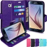 S6 Case LK Galaxy S6 Wallet Case Luxury PU Leather Case Flip Cover with Card Slots and Stand For Samsung Galaxy S6 PURPLE