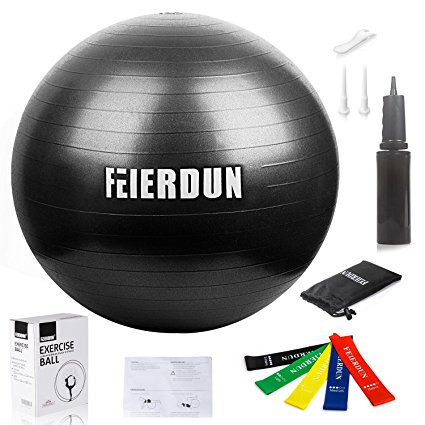 Exercise Ball - Anti Burst Tested yoga ball Supports 2200lbs,Includes Exercise Resistance Loop Bands & Hand Pump for Home, Balance, Gym, Core Strength, Yoga, Fitness, Pilates