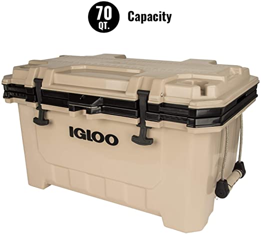 Igloo IMX 70 Quart Lockable Insulated Ice Chest Roto-Molded Cooler with Carry Handles, Tan