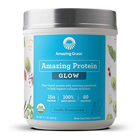 Vegan Collagen Support Protein Powder by Amazing Grass, Biotin, USDA Organic, Flavor: Vanilla Honeysuckle, 15 Servings, 15g Protein